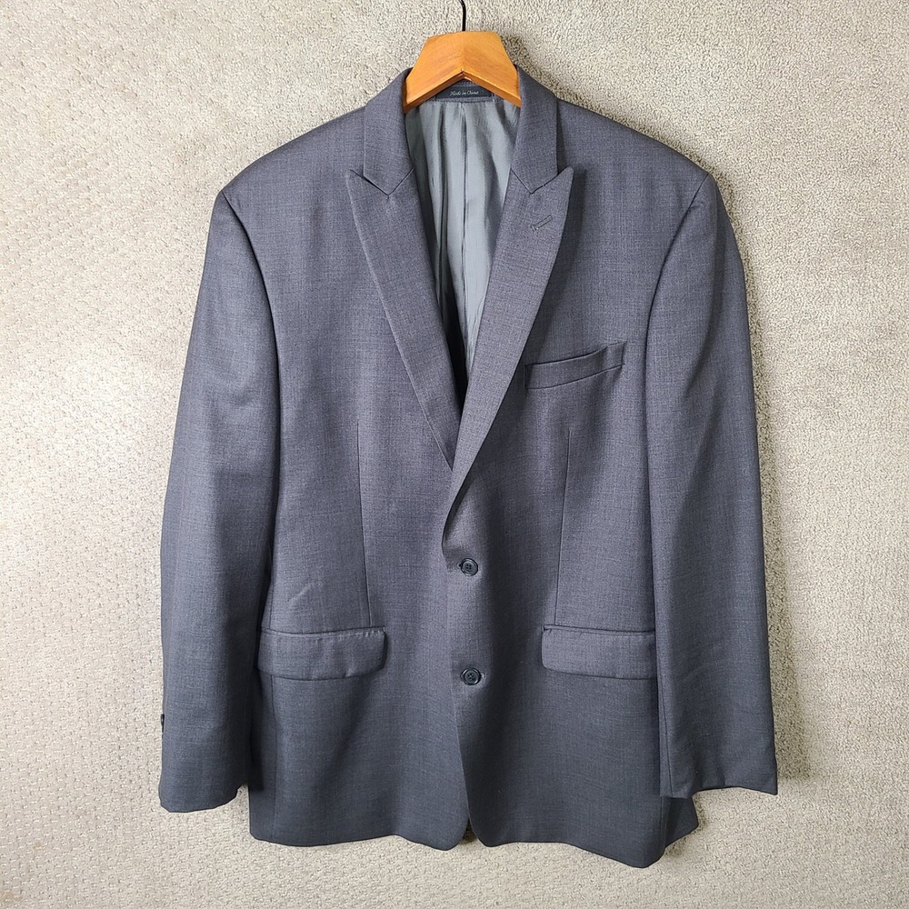 Calvin Klein Jacket Mens 44L Gray Blazer Two Button Peak‎ Lapel Wool Suit Coat